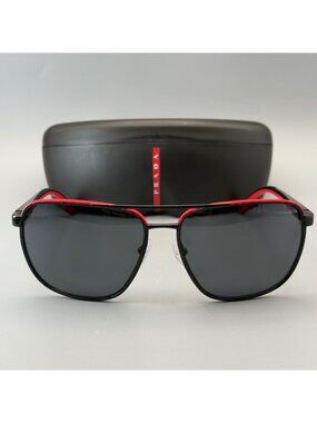 PRADA PS50YS 19G 02G Linea Rossa Sunglasses Black Red Aviator 51 18 145 3N READ